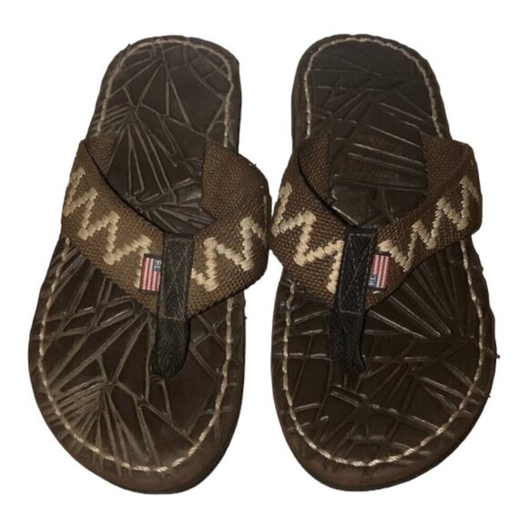 RALPH LAUREN Flip Flop Sandals Men's Size 6 Brown Flag Tag - Picture 1 of 13